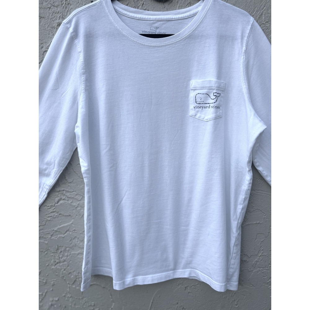 Vineyard Vines White Long Sleeve Whale Logo Pocket T-Shirt Youth Large